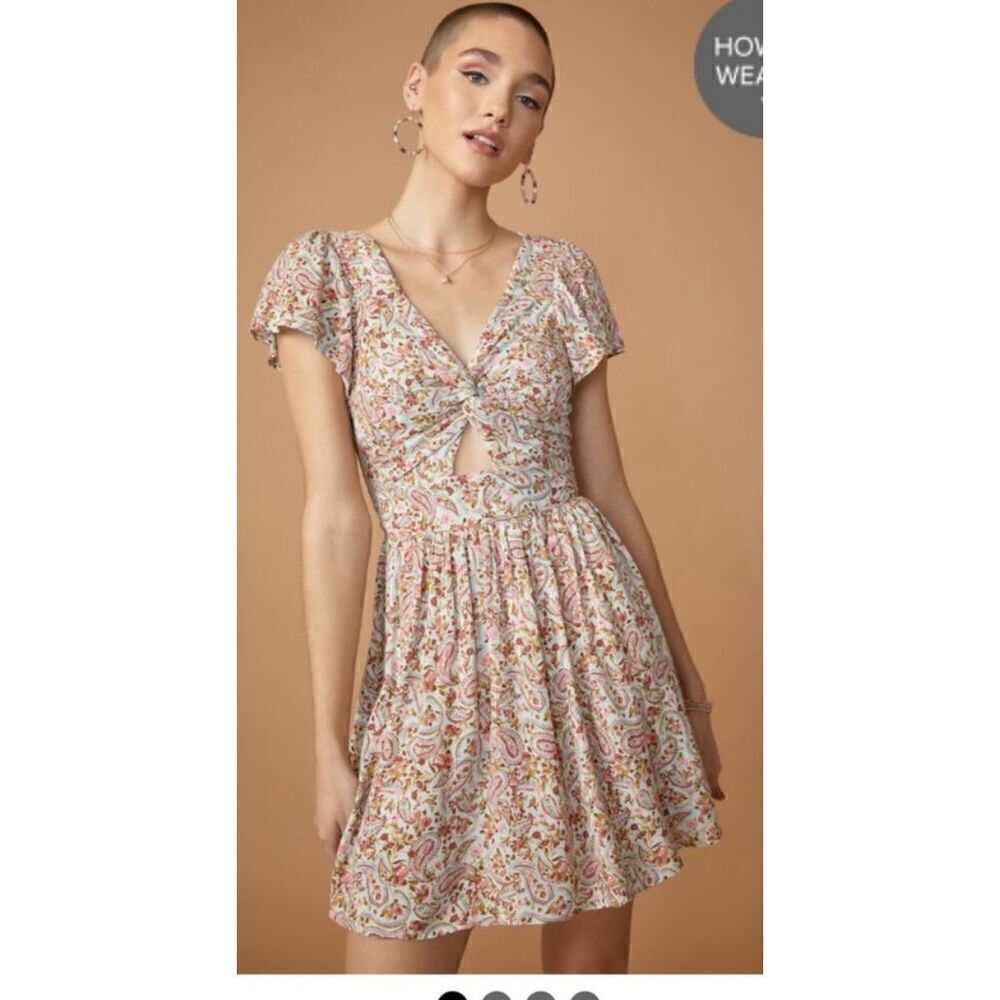 Francescas Blue Rain Myah Paisley Front knot cut out sundress Sz S